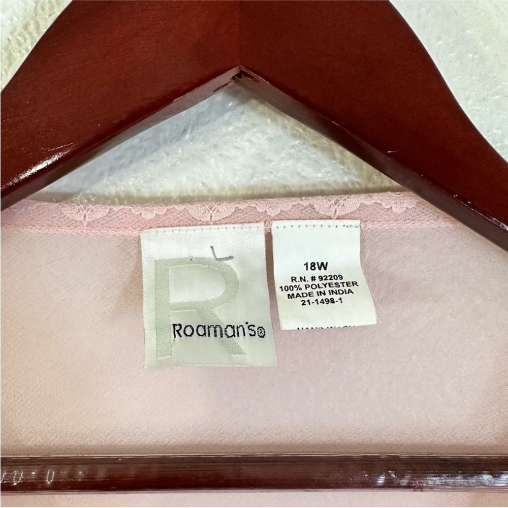 Roamans Pink Sheer Floral Beaded Long Sleeve Top - Picture 14 of 16